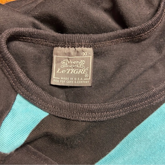 Le Tigre Vintage 1980’s Black and Blue Stripe Short Sleeve T-Shirt, Size XL - Picture 5 of 6